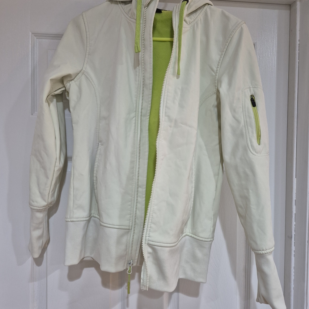 Cream and Green Zip-Up Rain Jacket